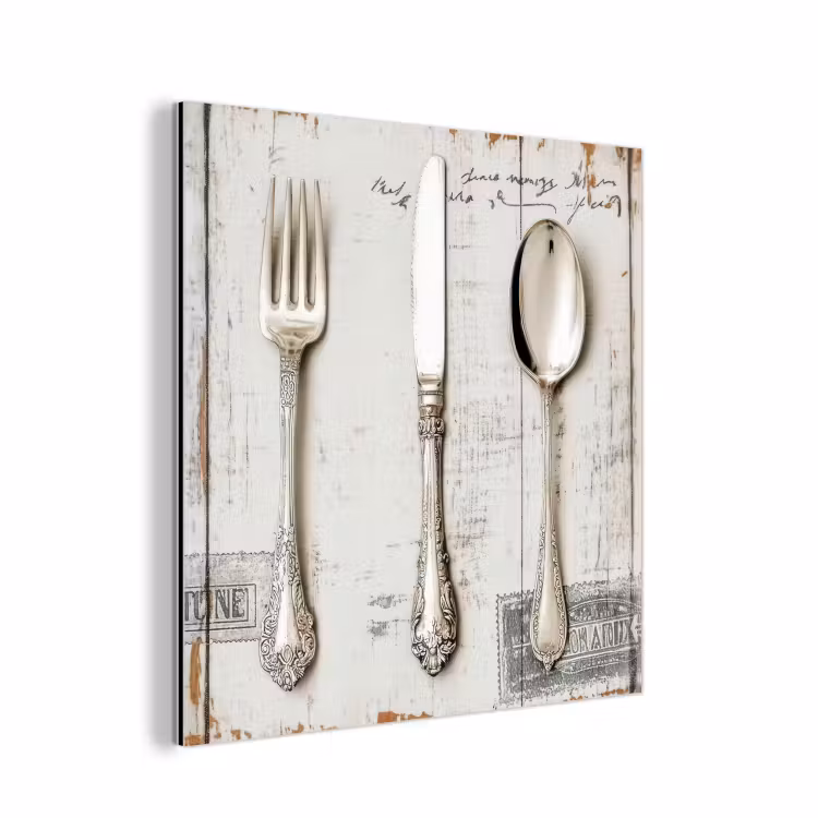 Zilver - Bestek - Hout aluminium wit klein -3d