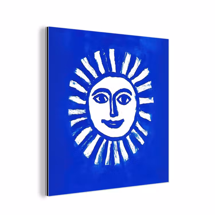 Zon - Gezicht - Penseelstructuur - Blauw aluminium wit klein -3d