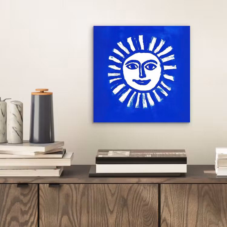 Zon - Gezicht - Penseelstructuur - Blauw aluminium wit klein -sfeer1
