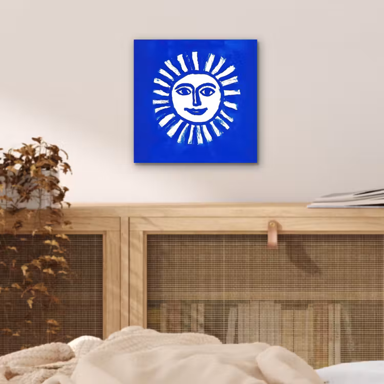 Zon - Gezicht - Penseelstructuur - Blauw aluminium wit klein -sfeer3