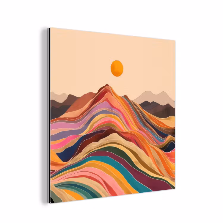 Zon - Kleurrijk landschap - Bergen aluminium wit klein -3d