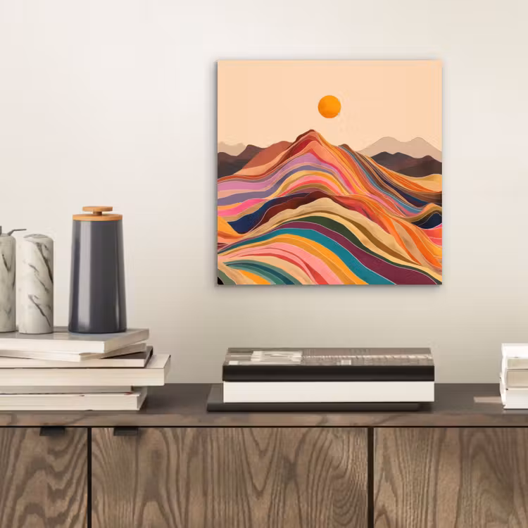 Zon - Kleurrijk landschap - Bergen aluminium wit klein -sfeer1