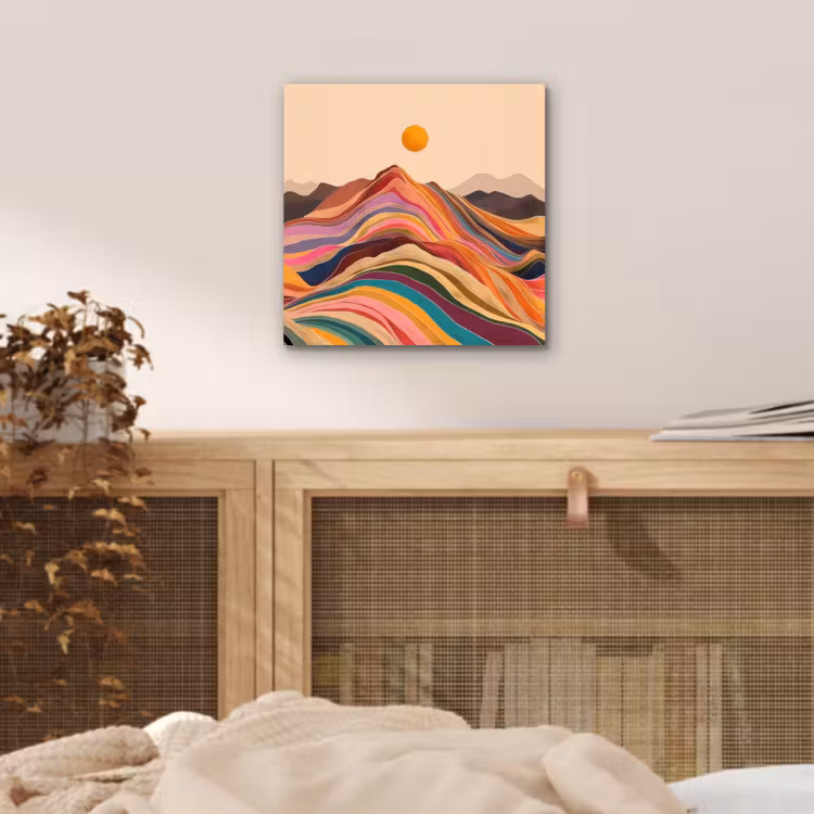 Zon - Kleurrijk landschap - Bergen aluminium wit klein -sfeer3