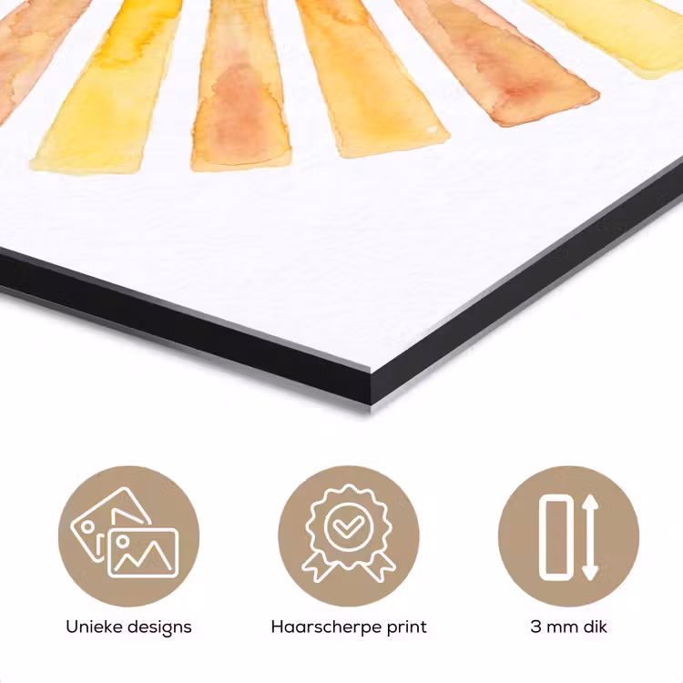 Zon - Stralen - Aquarel - Geel - Abstract aluminium wit klein -closeup_NL
