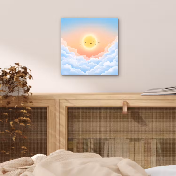 Zon - Vogels - Lucht - Natuur - Geel aluminium wit klein -sfeer3