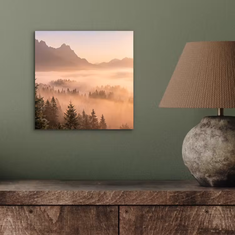 Zonlicht - Mist - Bergen - Bomen aluminium wit klein -sfeer2