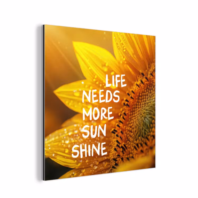 Zonnebloem - Close up - Geel - Quote aluminium wit klein -3d