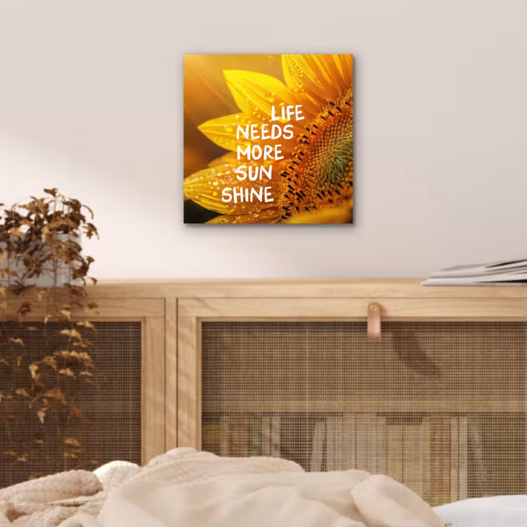 Zonnebloem - Close up - Geel - Quote aluminium wit klein -sfeer3