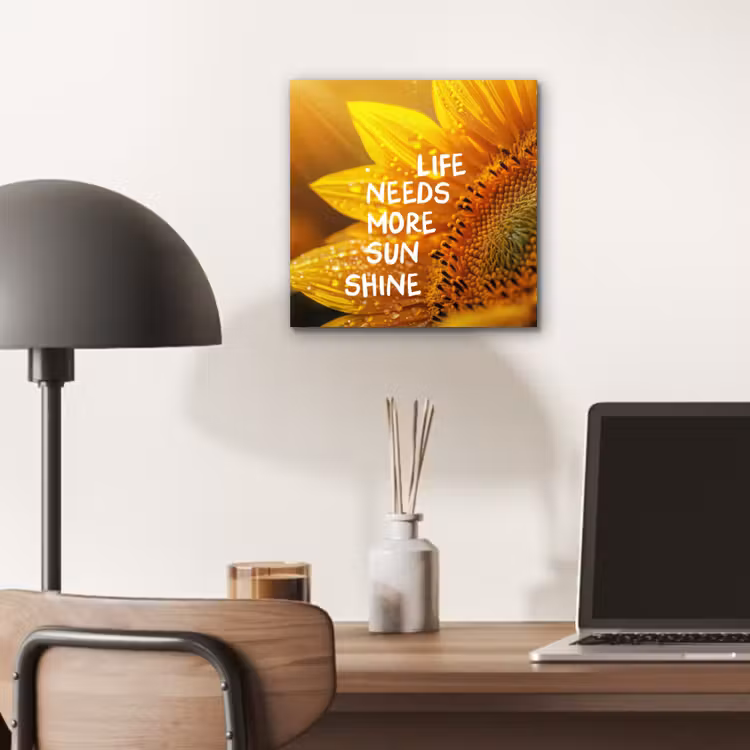 Zonnebloem - Close up - Geel - Quote aluminium wit klein -sfeer5