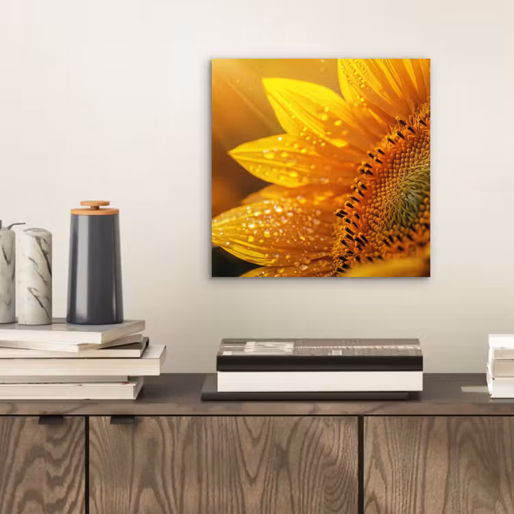 Zonnebloem - Dauwdruppels - Geel - Zonlicht aluminium wit klein -sfeer1
