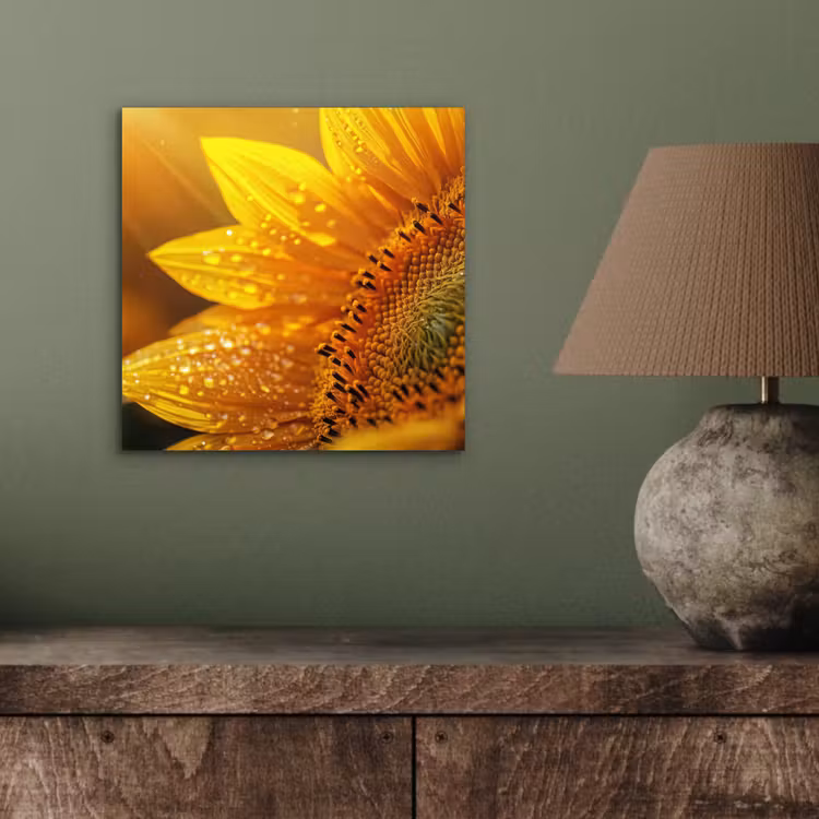 Zonnebloem - Dauwdruppels - Geel - Zonlicht aluminium wit klein -sfeer2