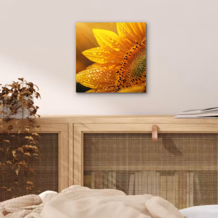 Zonnebloem - Dauwdruppels - Geel - Zonlicht aluminium wit klein -sfeer3