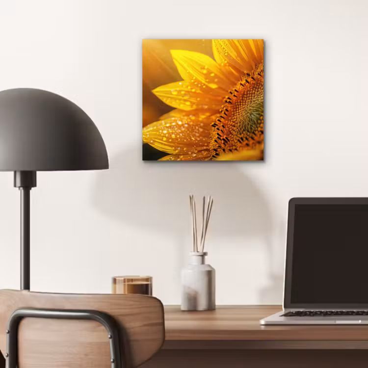 Zonnebloem - Dauwdruppels - Geel - Zonlicht aluminium wit klein -sfeer5