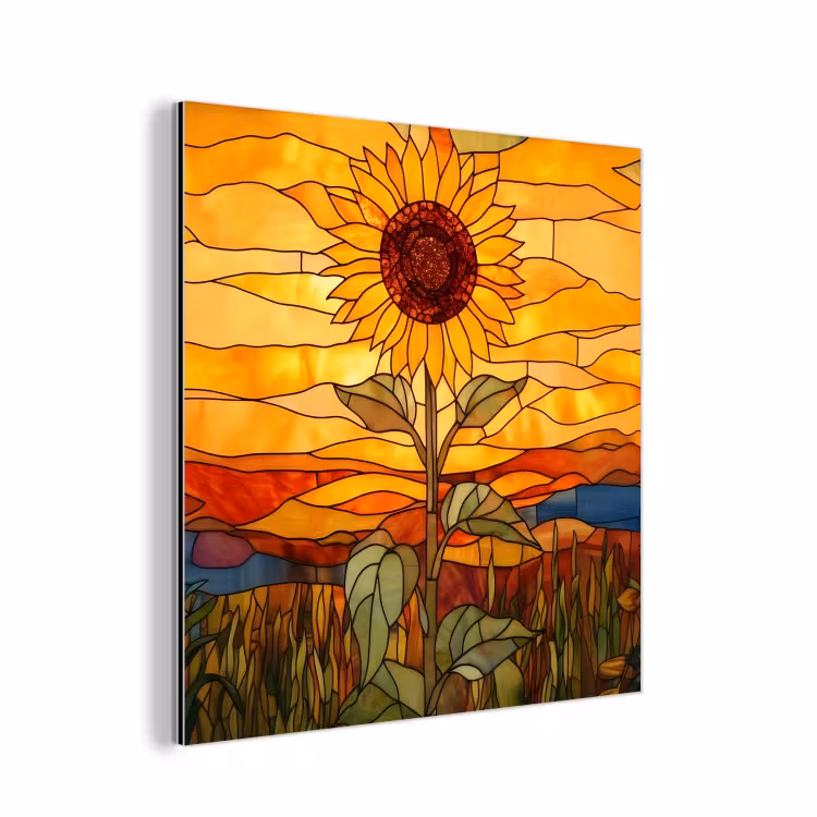 Zonnebloem - Mozaïek - Zonsondergang - Geel aluminium wit klein -3d