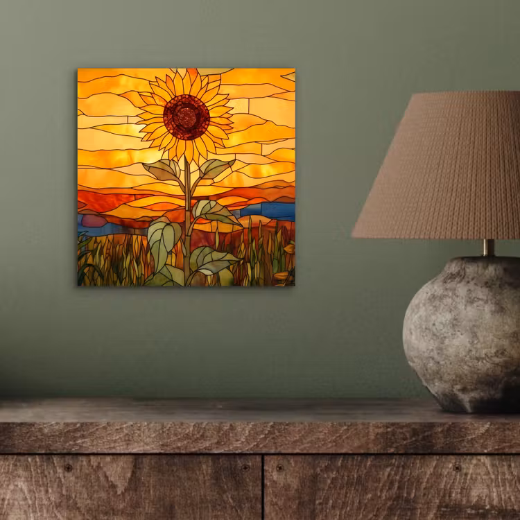 Zonnebloem - Mozaïek - Zonsondergang - Geel aluminium wit klein -sfeer2