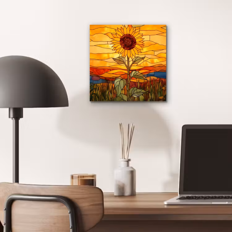 Zonnebloem - Mozaïek - Zonsondergang - Geel aluminium wit klein -sfeer5