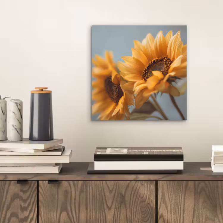 Zonnebloemen - Geel - Wazig aluminium wit klein -sfeer1