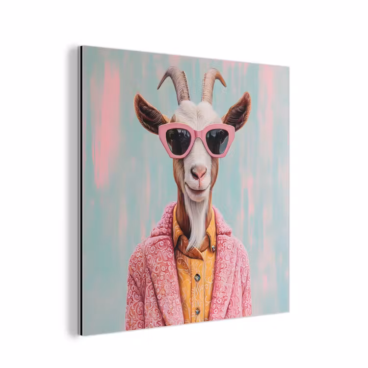 Zonnebril - Roze - Geit - Horen aluminium wit klein -3d