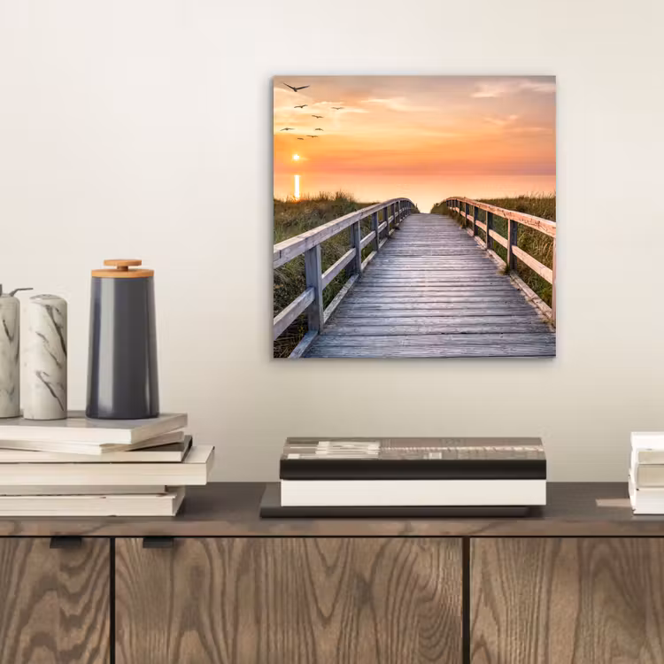 Zonsonderang - Zee - Pad - Gras - Duin - Vogels aluminium wit klein -sfeer1