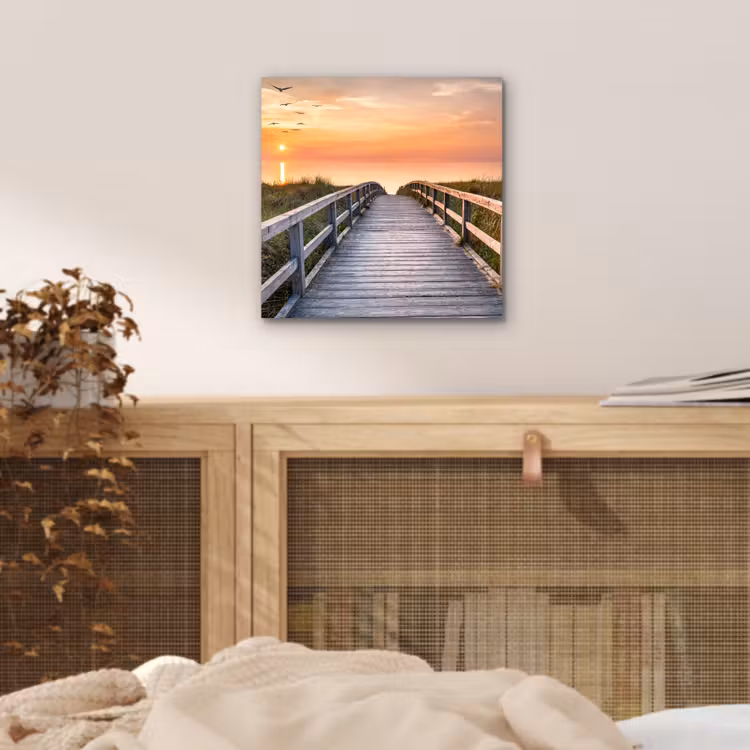 Zonsonderang - Zee - Pad - Gras - Duin - Vogels aluminium wit klein -sfeer3