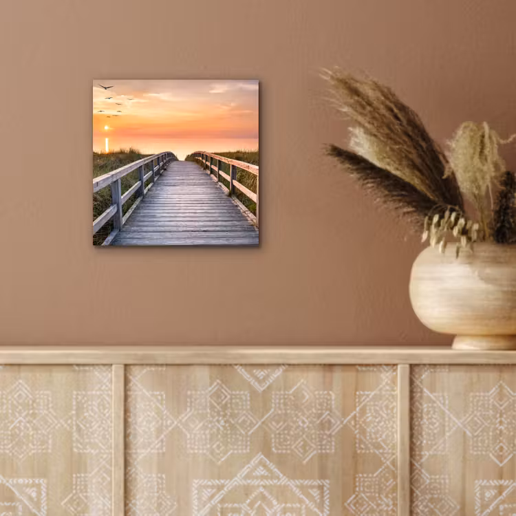 Zonsonderang - Zee - Pad - Gras - Duin - Vogels aluminium wit klein -sfeer4