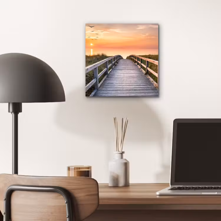 Zonsonderang - Zee - Pad - Gras - Duin - Vogels aluminium wit klein -sfeer5