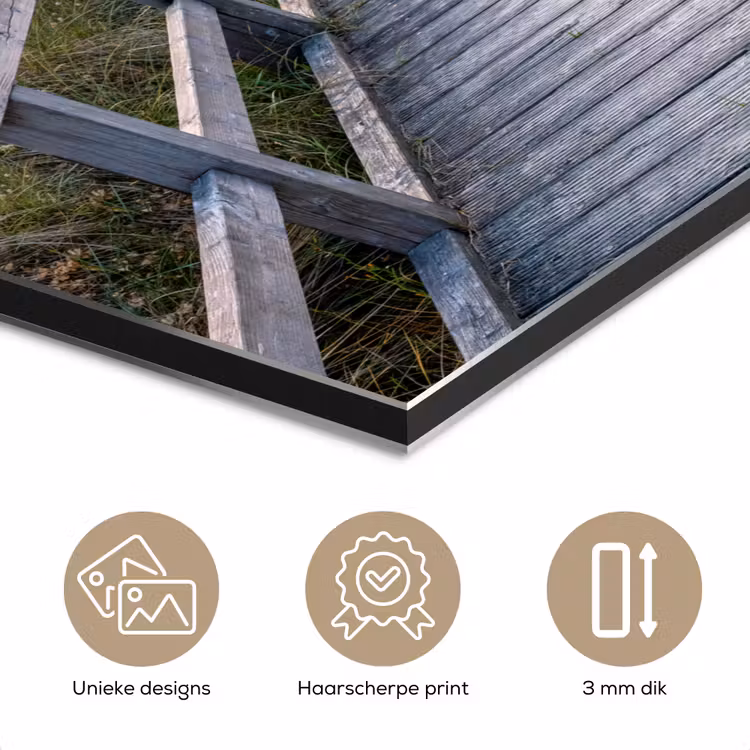 Zonsonderang - Zee - Pad - Gras - Duin - Vogels aluminium wit klein -closeup_NL