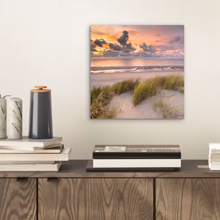 Zonsondergang - Duin - Strand - Planten - Zee aluminium wit klein -sfeer1