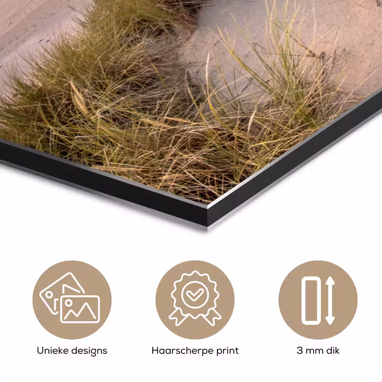 Zonsondergang - Duin - Strand - Planten - Zee aluminium wit klein -closeup_NL