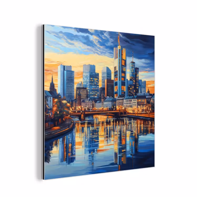 Zonsondergang Frankfurt - Stad - Skyline - Water aluminium wit klein -3d
