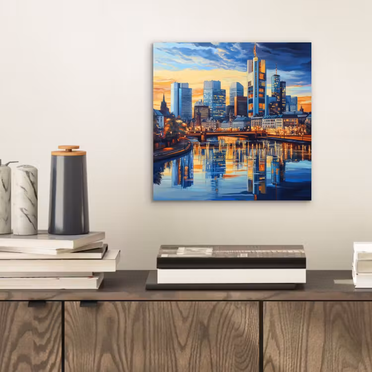 Zonsondergang Frankfurt - Stad - Skyline - Water aluminium wit klein -sfeer1