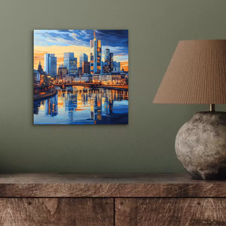 Zonsondergang Frankfurt - Stad - Skyline - Water aluminium wit klein -sfeer2