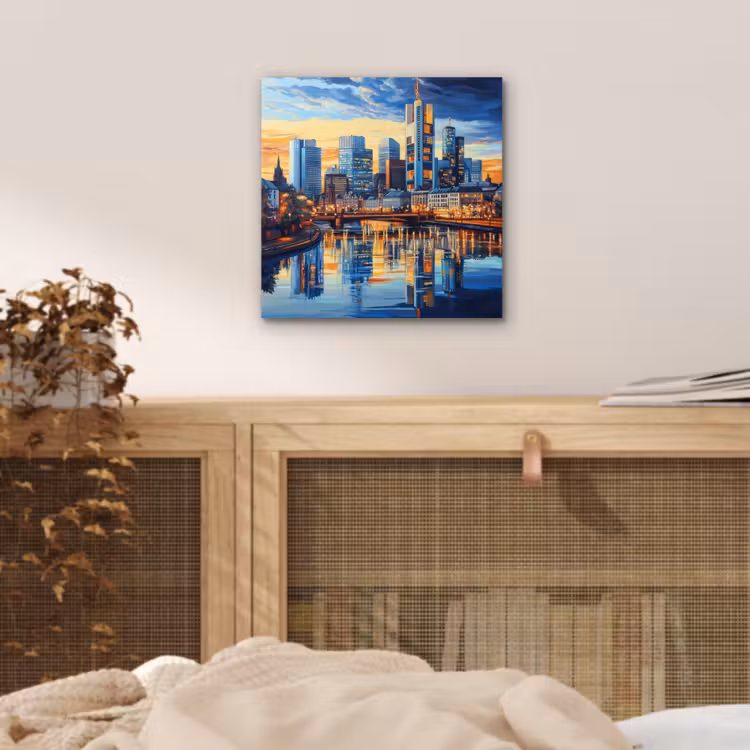 Zonsondergang Frankfurt - Stad - Skyline - Water aluminium wit klein -sfeer3