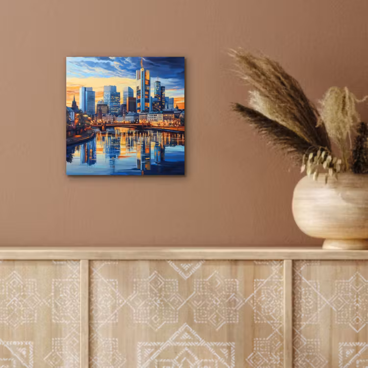 Zonsondergang Frankfurt - Stad - Skyline - Water aluminium wit klein -sfeer4