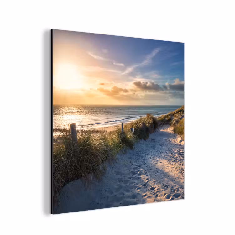 Zonsondergang - Strand - Duin - Gras - Bank aluminium wit klein -3d