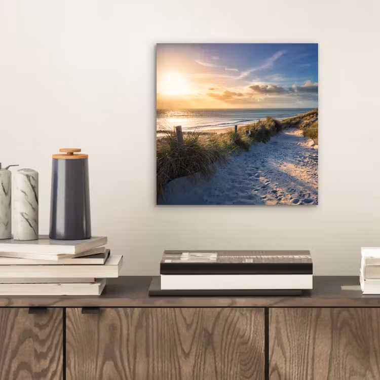 Zonsondergang - Strand - Duin - Gras - Bank aluminium wit klein -sfeer1