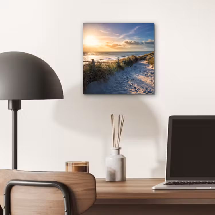 Zonsondergang - Strand - Duin - Gras - Bank aluminium wit klein -sfeer5