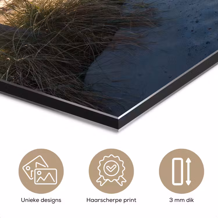 Zonsondergang - Strand - Duin - Gras - Bank aluminium wit klein -closeup_NL
