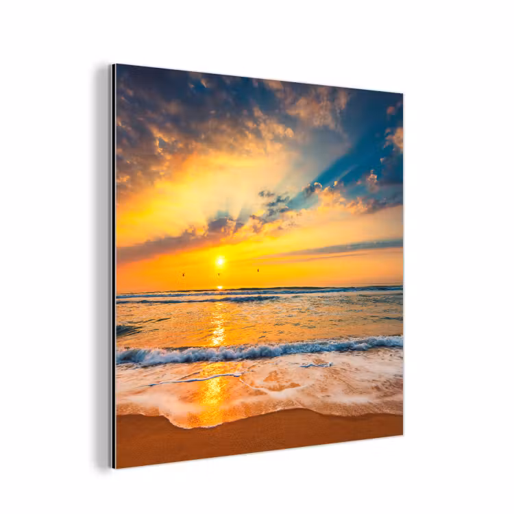Zonsondergang - Strand - Zee - Wolken - Oranje aluminium wit klein -3d