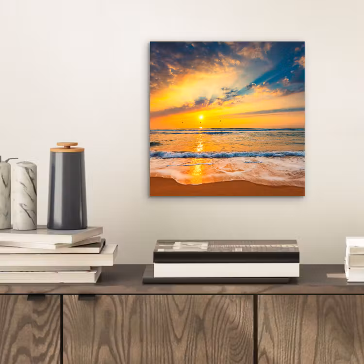 Zonsondergang - Strand - Zee - Wolken - Oranje aluminium wit klein -sfeer1