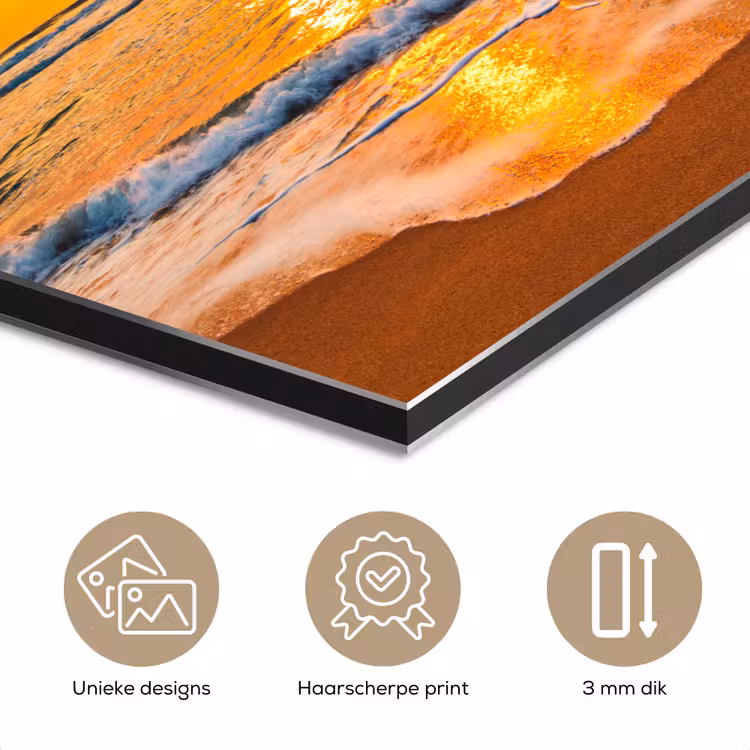 Zonsondergang - Strand - Zee - Wolken - Oranje aluminium wit klein -closeup_NL
