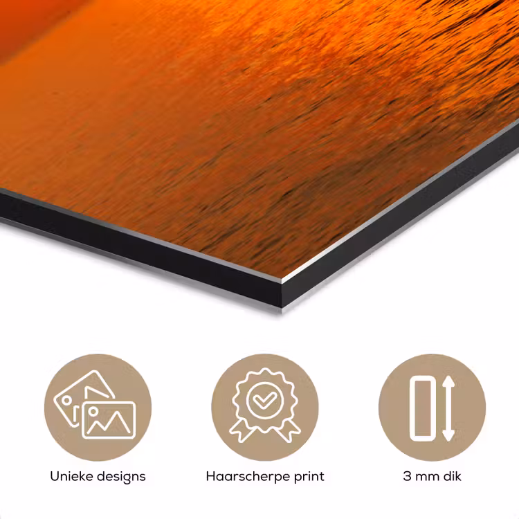 Zonsondergang - Zee - Lucht - Oranje - Horizon - Water aluminium wit klein -closeup_NL