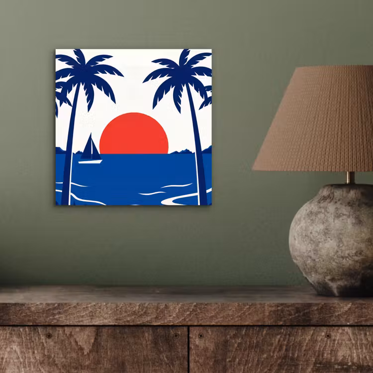 Zonsondergang - Zee - Palmboom - Tropisch - Modern aluminium wit klein -sfeer2