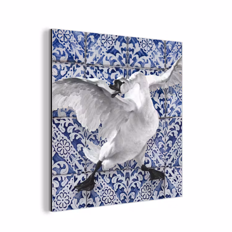 Zwaan - Kunst - Delfts blauw - Schilderij - Oude meesters aluminium wit klein -3d