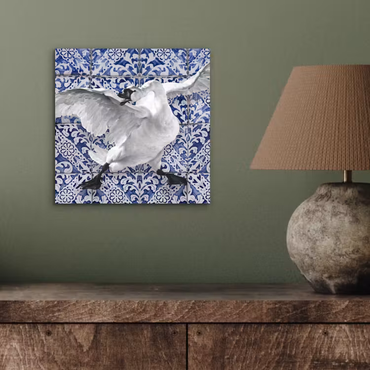 Zwaan - Kunst - Delfts blauw - Schilderij - Oude meesters aluminium wit klein -sfeer2