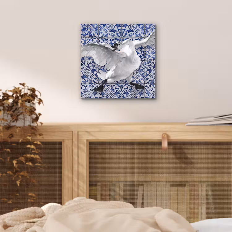 Zwaan - Kunst - Delfts blauw - Schilderij - Oude meesters aluminium wit klein -sfeer3
