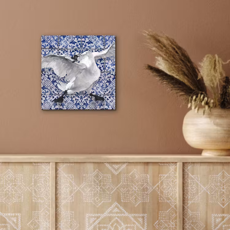 Zwaan - Kunst - Delfts blauw - Schilderij - Oude meesters aluminium wit klein -sfeer4