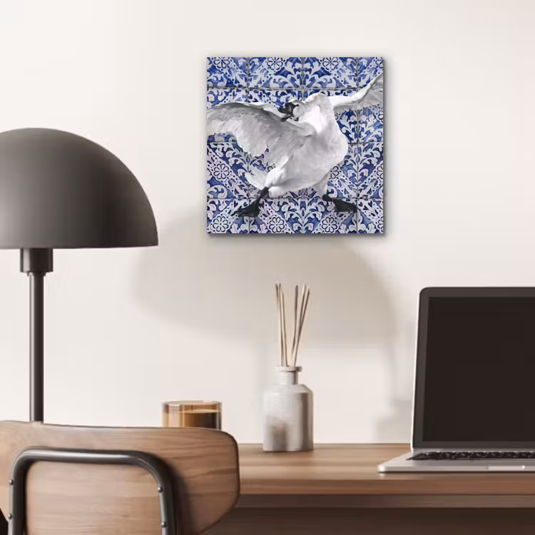 Zwaan - Kunst - Delfts blauw - Schilderij - Oude meesters aluminium wit klein -sfeer5