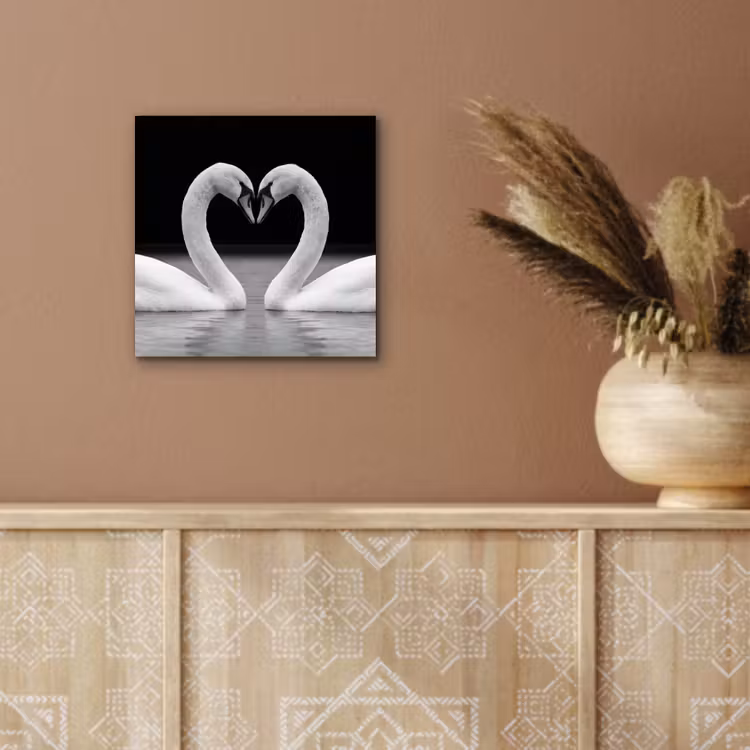 Zwanen - Hart - Zwart - Wit aluminium wit klein -sfeer4