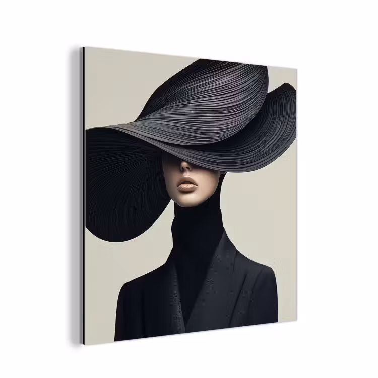 Zwart - Vrouw - Hoed aluminium wit klein -3d